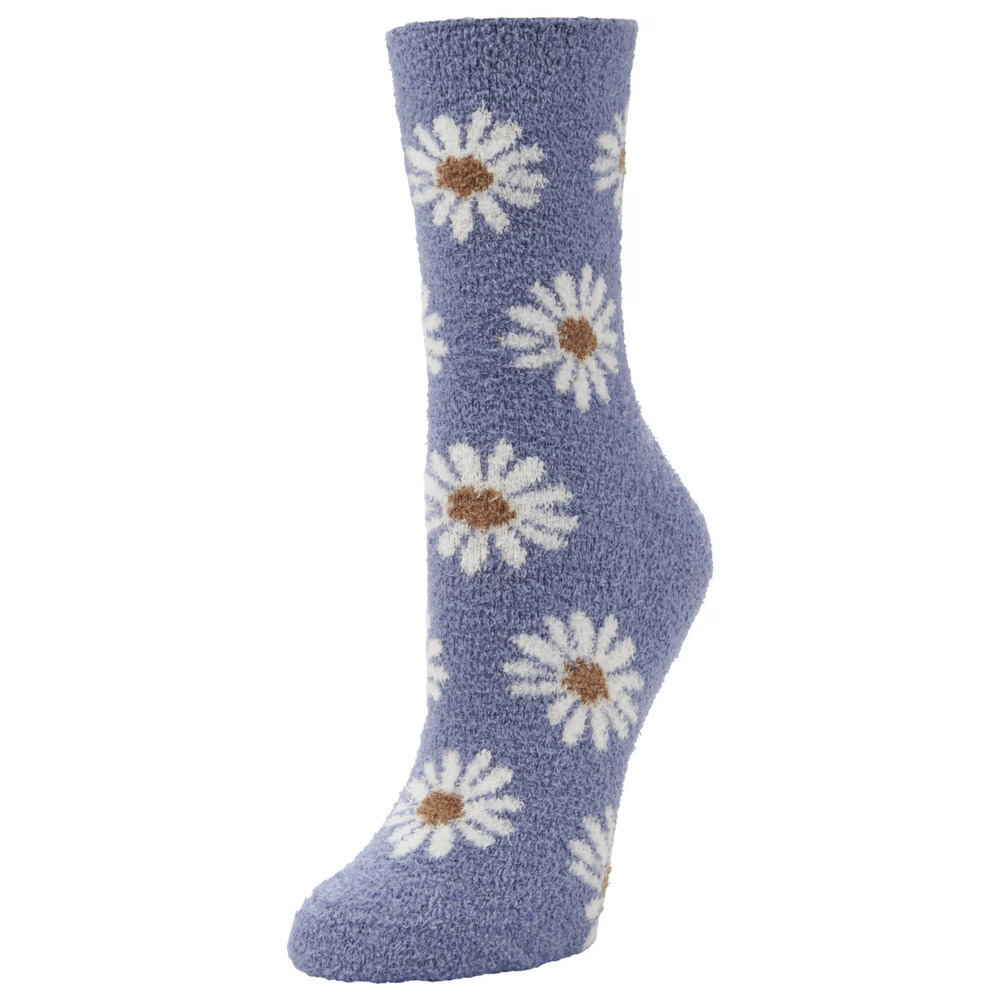 Airplus Women's Fall Cozy Aloe Crew Socks, Tossed Daisies, Sizes 5-10, 1 pair